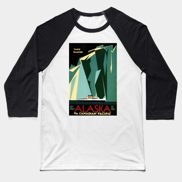 Alaska Taku Glacier Art Deco Advertisement Vintage Steamship Baseball T-Shirt by vintageposters
